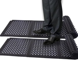 BESEA 8-Pack Interlocking Rubber Floor Mats, 21.6" Shock-Absorbing, Anti-Fatigue Tiles, Heavy-Duty, Waterproof & Anti-Slip, Modular Garage, Gym, Workshop Flooring