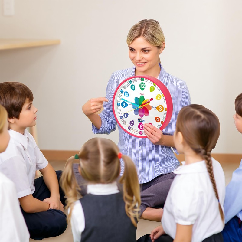 Homotte Analog Learning Clock for Kids, 10 Inch Pink Wall