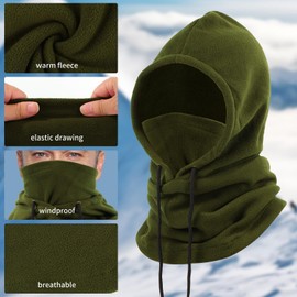 Risipu Fleece Balaclava Winter Hat Thermal Face Mask for Men & Women Snood Hood Hat Neck Warmer Windproof Ski Mask, Green