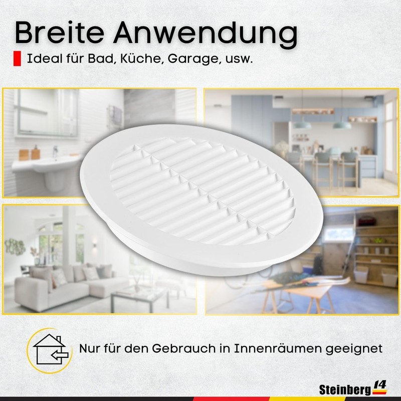 Steinberg14 White Ventilation Grille 150 mm - Plastic Exhaust Grille