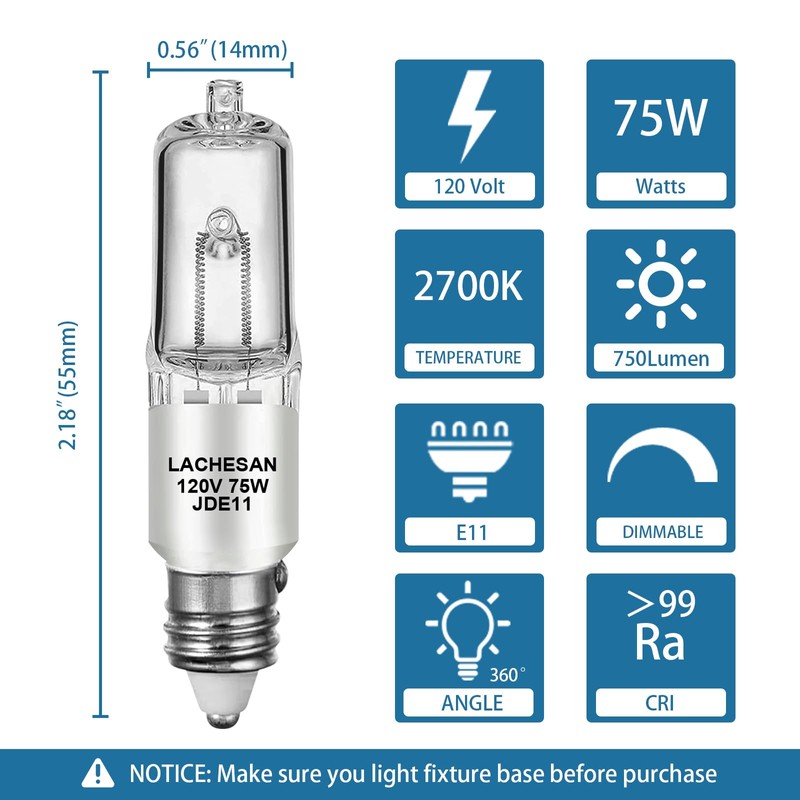 Lachesan Lachesan JDE11 120v 75w, E11 Halogen BulbReplacement E11 Led