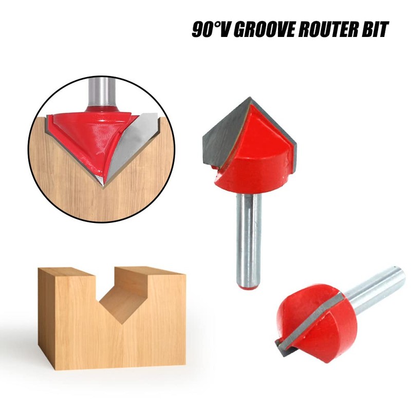 Saipor 7pcs 1/4-Inch Shank 90 Degree V Groove Router Bit