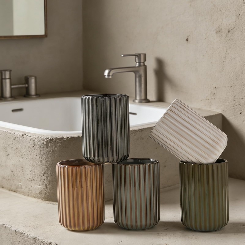 Ceramic Toothbrush Cup for Bathroom, Ceramic Toothbrush Holder, Toothpaste Organizer