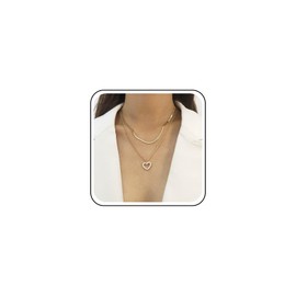 Cimenexe Bohemian Layered Crystal Heart Pendant Necklace Gold Cz Hollow Heart Choker Necklace Flat Herringbone Chain Necklace Rhinestone Love Heart Charm Necklace Jewelry for Women Gifts