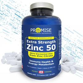 210 tablets Promise 50mg Elemental Zinc from Zinc Citrate, Extra Strength, Immune Health & Energy Metabolism, Made in Canada (210 tabs)
