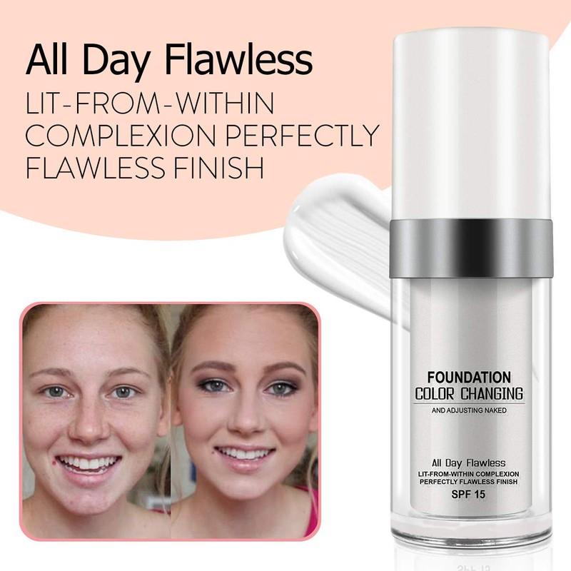 30ML Flawless Colour Changing Warm Skin Tone Foundation,Naturally Blends Moisturizing
