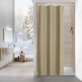 MitoVilla Waffle Small Stall Shower Curtain 36 x 72, Tan Half Size Shower Curtain, Fabric Narrow Shower Curtains for Bathroom Decor, 36 inch Waffle Weave Shower Curtain Set with Hooks, Taupe
