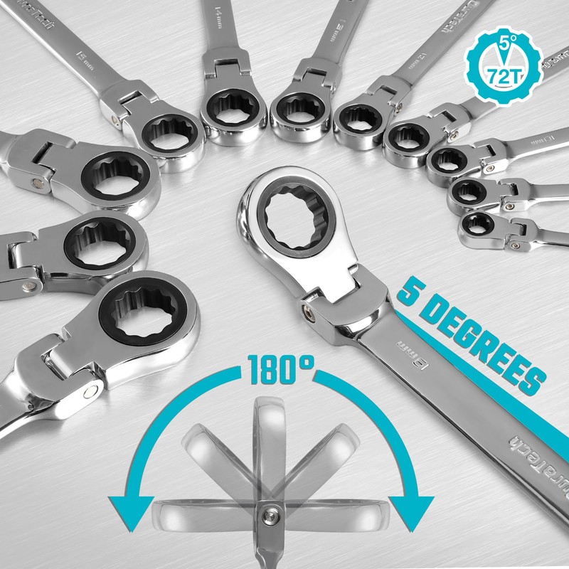 DURATECH 8mm Flex-Head Ratcheting Combination Wrench, Metric, 72-Tooth, CR-V Steel