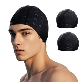 Fabric Swim Cap for Men Women 2Pcs Breathable Swimming Hat High Elasticity Swim Hat Shark Skin Caps Soft Quick Dry Long Short Hair Protection for Swimming Pools or Open Water Unisex Adult Black