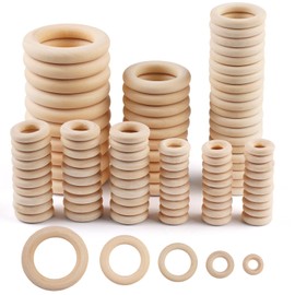 Pack of 100 Wooden Rings for Crafts, Jewellery Making, 5 Sizes, Macrame Rings, Natural Wooden Rings, for DIY Jewellery, Arts & Crafts, DIY, Home Decor & Jewellery Making (17/25/35/45/55 mm)