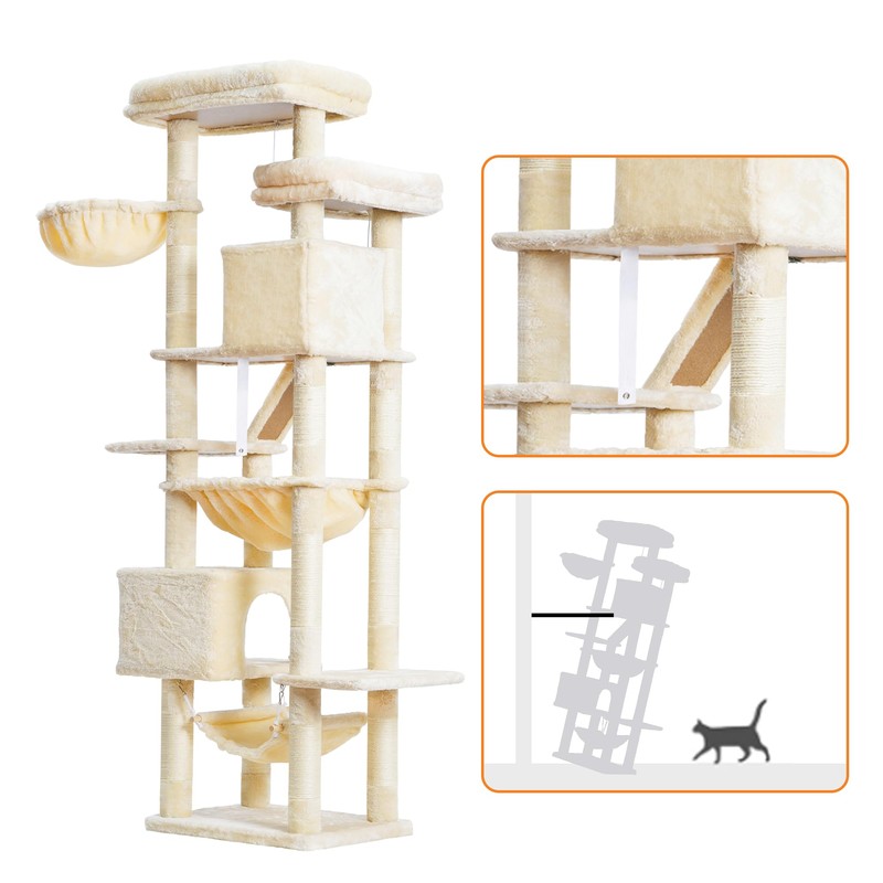 Heybly Cat Tree, 71-Inch-Tall Tower for Indoor Cats with 2