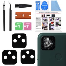 3 Pack for Pixel 5a Back Rear Camera Lens Glass Replacement, Back Camera Lens with Pre-Cut Tape Compatible with Pixel 5a, Included Instruction Manual, Toolkit