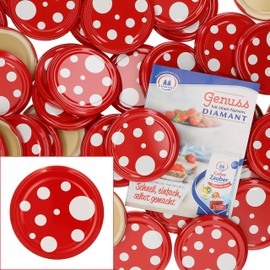 MamboCat TO82 Lid Set of 50 Toadstool Red / White Polka Dots I Twist-Off Lid for Jars I Round Edge I Preserving and Preserving I Suitable for 230 ml/350 ml/435 ml