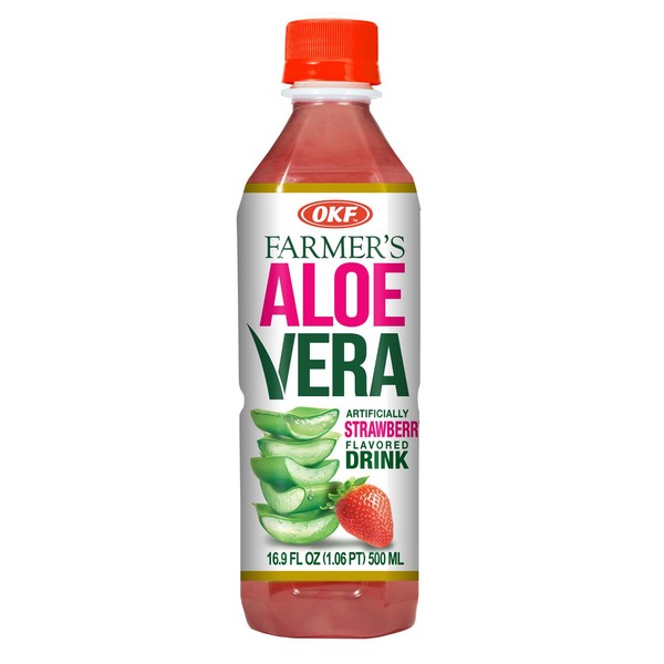 OKF Farmer's Aloe Vera Drink, Strawberry, 16.9 Fluid Ounce (Pack of 20)
