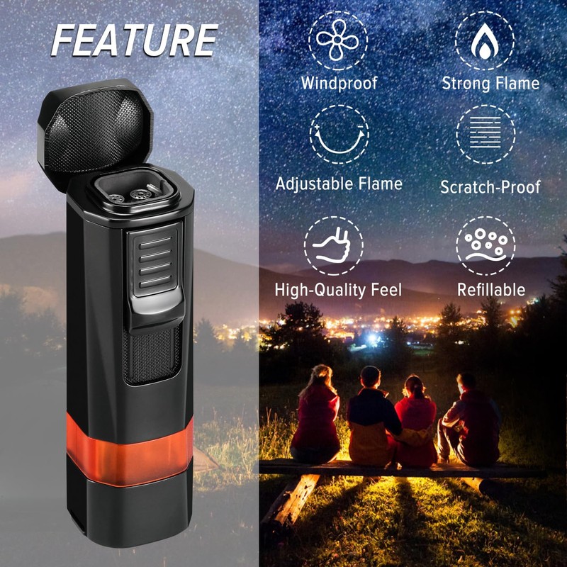 Kantion Cigar Lighter, 4 Jet Flame Torch Lighter Refillable Butane