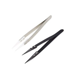 Shopdp Set of 2 Precision Tweezers, Ceramic Tweezers, High Heat Resistant Tweezers (Silver + White, Black)