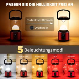 Yonktoo Campinglampe Aufladbar - USB-C LED Campinglampe Akku 5 Lichtmodi, LCD-Bildschirm & Aluminium-Gehäuse, 10400 mAh Wasserdichte Camping Lampen für Stromausfälle, Läuft bis zu 350 Stunden