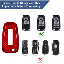 T-carbon Key Fob Cover fit for Raptor Bronco Real Glass Fiber Key Case Compatible with Raptor Bronco Sport F150 Explorer Smart Key Fob Cover with Keychain,Red