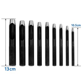 S&R Round Steel Hollow Punch Set, 9 Pieces, 3-14 mm for Leather Craft | In Practical Storage Box | Leather Punch Set | Hole Punch Set