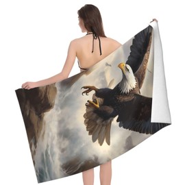 VANZEV Eagle in Flight Beach Towel Bald Eagle Sand-Free Microfiber Bath Towel Ultra Soft Quick Dry Pool Towel Absorbent Towel Lightweight Towel for Outdoor Bathroom Swimming Decor 31inx51in