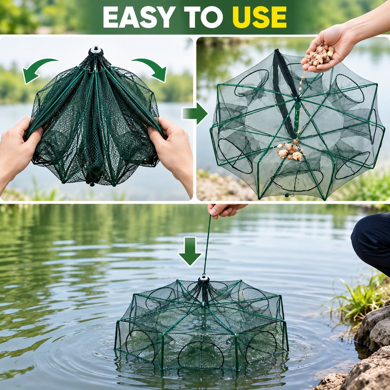 65cm 8-Hole Foldable Fishing Net for Shrimp, Crayfish & Small
