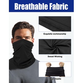 JHYWELL Neck Gaiter Face Cover, Cooling UV Protection Mask, Black Windproof Bandana for Skiing, Fishing, Hiking, Cycling Hunting (Black Pack)