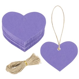 sourcing map 200Pcs Kraft Paper Gift Tags with String, 2.2 x 2.6 Inch Blank Hanging Labels Heart Shape Paper Labels Purple Gift Tags for Price Tags, Christmas, DIY Crafts