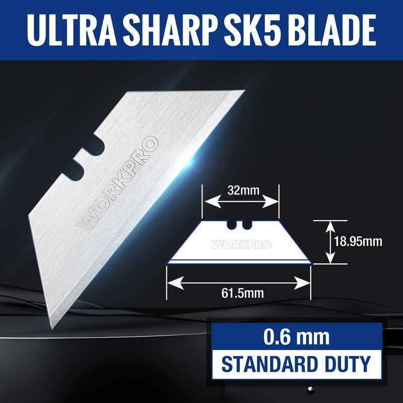 WORKPRO Utility Knife Blades, SK5 Steel, 100-Pack Blades with Dispenser
