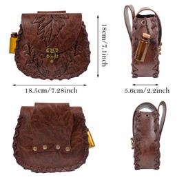Retro Belt Pouch Medieval Retro Faux Leather Renaissance Costume Forest Elf Leaf Belt Bag Ren Faire Casual Waist Bag (Brown)
