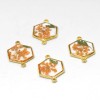 6PCS Gold Tone Queen Anne's Lace Flower Resin Hexagon Charm
