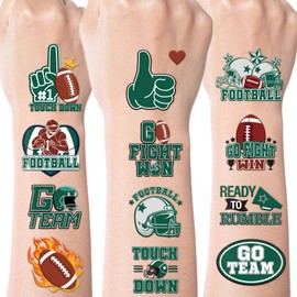 Green Team Spirit Temporary Tattoos, 180 Pcs Football Sports Cheer Face Tattoo Stickers, Glitter Green Team Spirit Week Accessories for Cheerleading Teams Sports Games Supplies School Prizes Rewards
