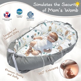 Baby Lounger - Baby Lounger for Newborn 0-24 Months, Reversible Design Breathable & Soft Baby Nest Cover, Portable Infant Lounger for Home and Travel, Includes Baby Small Blanket