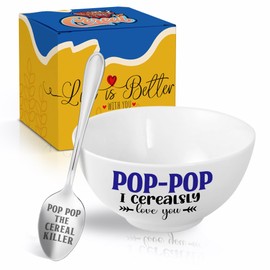 FUTBU Poppop Gifts, Fathers Day Poppop Gift from Grandkids Cereal Bowl and Cereal Killer Spoon Set, Pop Pop Christmas Grandprents Day Birthday Gift for Him Man Cerealsly Love You