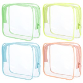 4 Pcs Clear Toiletry Bags For Traveling Waterproof Organizer Bags With Zipper Travel Cosmetic Bag Toiletry Bag Pouch Case for Vacation Airport Airline Compliant Women Gifts Pink Green Yellow Blue