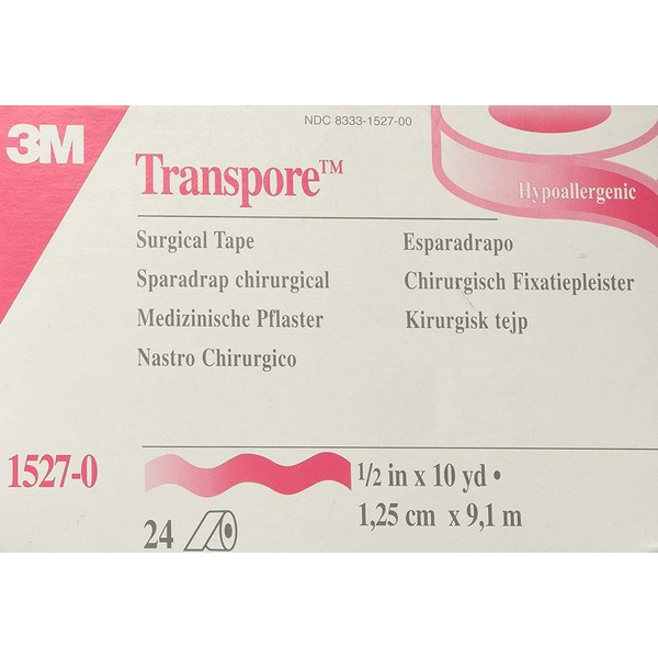 Transpore 3M Surgical Medical First-Aid Plastic Tape 1/2" x 10 Yards Non-Sterile - 6 Rolls #1527-0