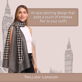 Trillion London® Silk Scarf | Black & White Small Print Scarf| Lightweight Scarves for Winters| Shawl Wraps | Size - 180 cm * 90 cm | Colour - Black and White | Weight - 130 gms