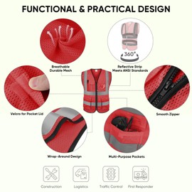 TICONN Reflective Safety Vest High Visibility Class II Mesh Vest for Women & Men Meets ANSI Standards (1PK, Red, L)