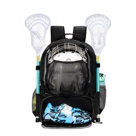 Lacrosse Bag, Lacrosse backpack with Stick Holder & Hidden Zipper Net - Features Separate Ventilated Shoe Compartment and Ample Storage for Helmets, Gloves, and Accessories - Fits Up to Size 13 Shoes