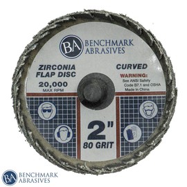 Benchmark Abrasives 2" Quick Change Zirconia Curved Flap Disc Grinding Wheel with Male R-Type Back Design - Finishing, Deburring of Irregular Surfaces - for Die Grinder & More (10 Pack) 80 Grit