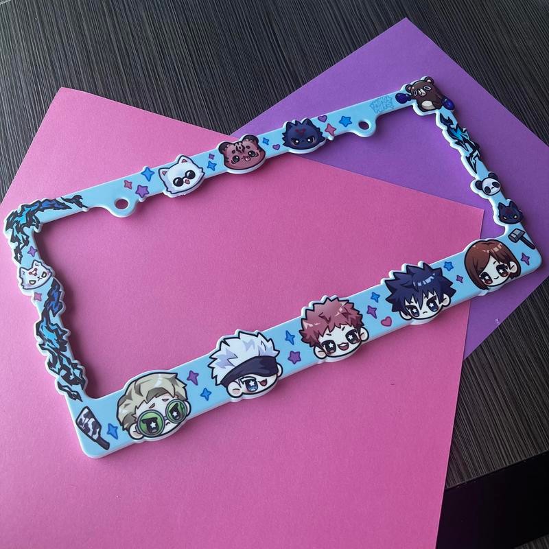 J J K License Plate Frame - Characters: Baby blue