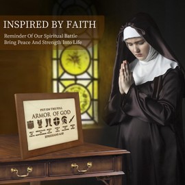 The Armor of God Christian Desktop Framed, Ephesians 6:10 Bible Verse Wooden Plaque Sign Décor – Religious Home Decor, Unique Gift for Faith & Inspiration, Christian Gift Spiritual Battle