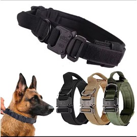 Tactical Dog Collar with Metal Buckle, Heavy Duty Nylon, Handle Design, Large, Military Style, Black (Khaki, X Large)