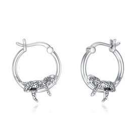 Hoop Cheetah Earrings 925 Sterling Silver Leopard Earrings for Women Cute Hoop Animal Earrings Jewelry Gifts, Sterling Silver, Sterling Silver, No Gemstone