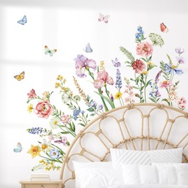 decalmile Garden Flower Wall Stickers Wildflower Iris Butterflies Wall Decals Living Room Girls Bedroom Baby Nursery Wall Decor