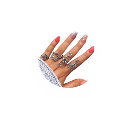 Hollow Carved Flowers Rings for Women,4Pcs Above Knuckle Blue Rings Set for Women Knuckle Rings Set for Women, Bohemian Vintage Silver Stack Rings (A-4pcs, Alloy)