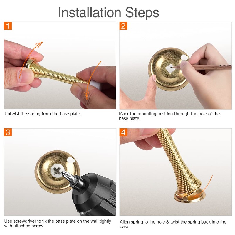 KOVOSCH 2 Pack Spring Door Stops Bright Brass - 3-1/4"