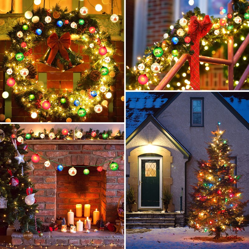 AIRIVO Christmas Tree Ball Ornaments, 28ft 25 Bulb Outdoor Christmas