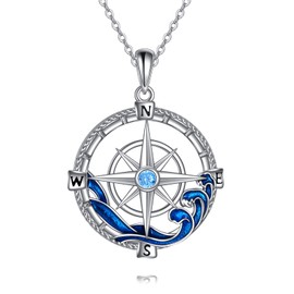 AXELUNA Compass Pendant Necklace Sterling Silver Ocean Pendant Graduation Friendship Talisman Travel Necklace Graduation Gift Jewellery Gifts for Women Men, Sterling Silver