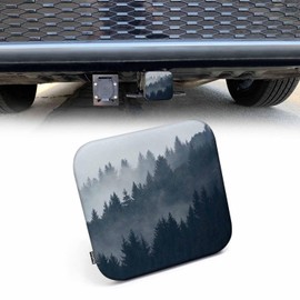 Beabes Rubber Hitch Tube Cover Foggy Forest Misty Mountain Spruce Trees Morning Standard 2" Trailer Hitch Receiver Covers for Man Woman, Tow Hitch Covers for Pickups Trucks Cars