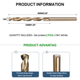 METALLIXITY Drill Bit (7/64") 2Pcs, 4241 High-Speed Steel Straight Shank Gold Finish 118° for Wood Plastic Iron Copper Aluminum Low Soft Metal